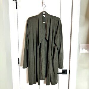 Pure Jill Luxe Tencel Olive Green Long-Lined Open Front Waterfall Cardigan Sz XL
